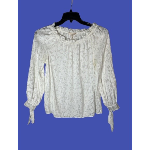 Rebecca Taylor Silk Cotton Blend Lace Textured  Tie Sleeve  Blouse Size 2 - Picture 1 of 5